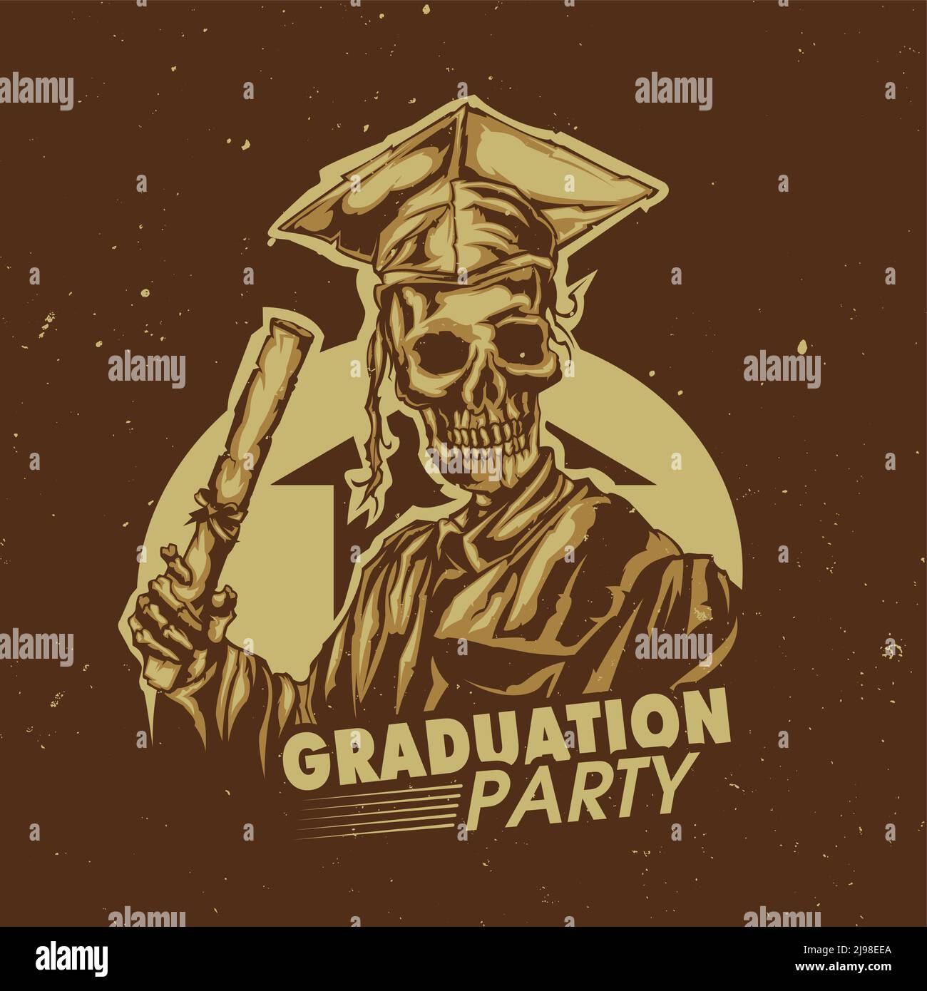 T-Shirt oder Poster-Design mit Illustration der Graduierung von Skelett Stock Vektor