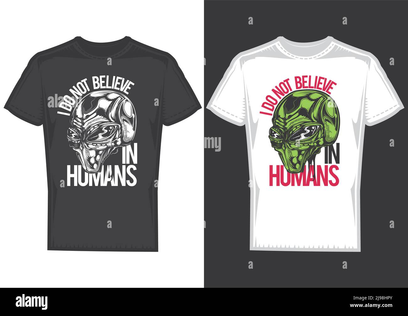 T-Shirt-Design auf 2 T-Shirts mit Plakaten von Aleins. Stock Vektor