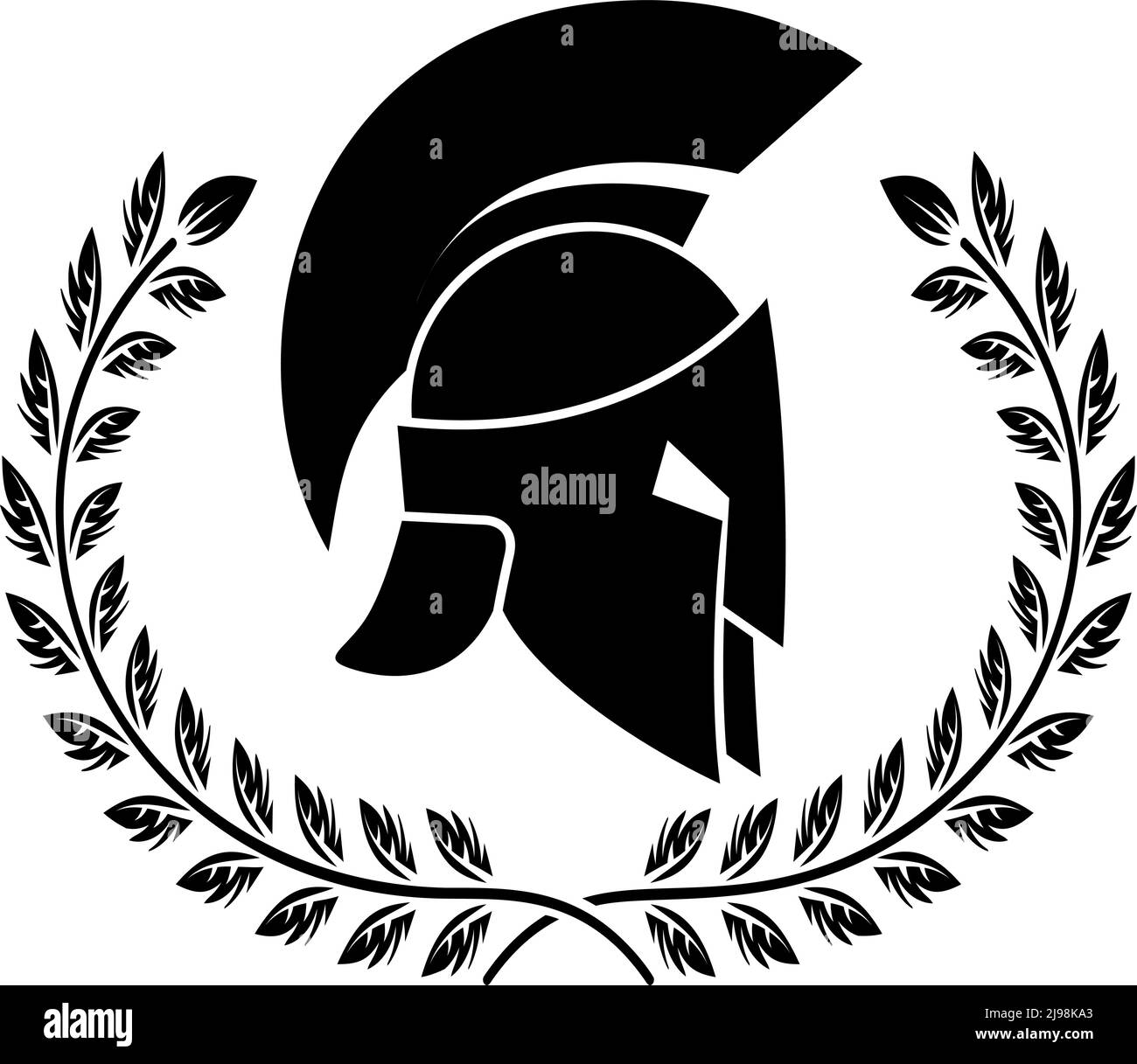 Spartanischer Helm mit Lorbeerkranz. Gestaltungselement für Logo, Emblem, Schild, Poster, T-Shirt. Vektorgrafik Stock Vektor
