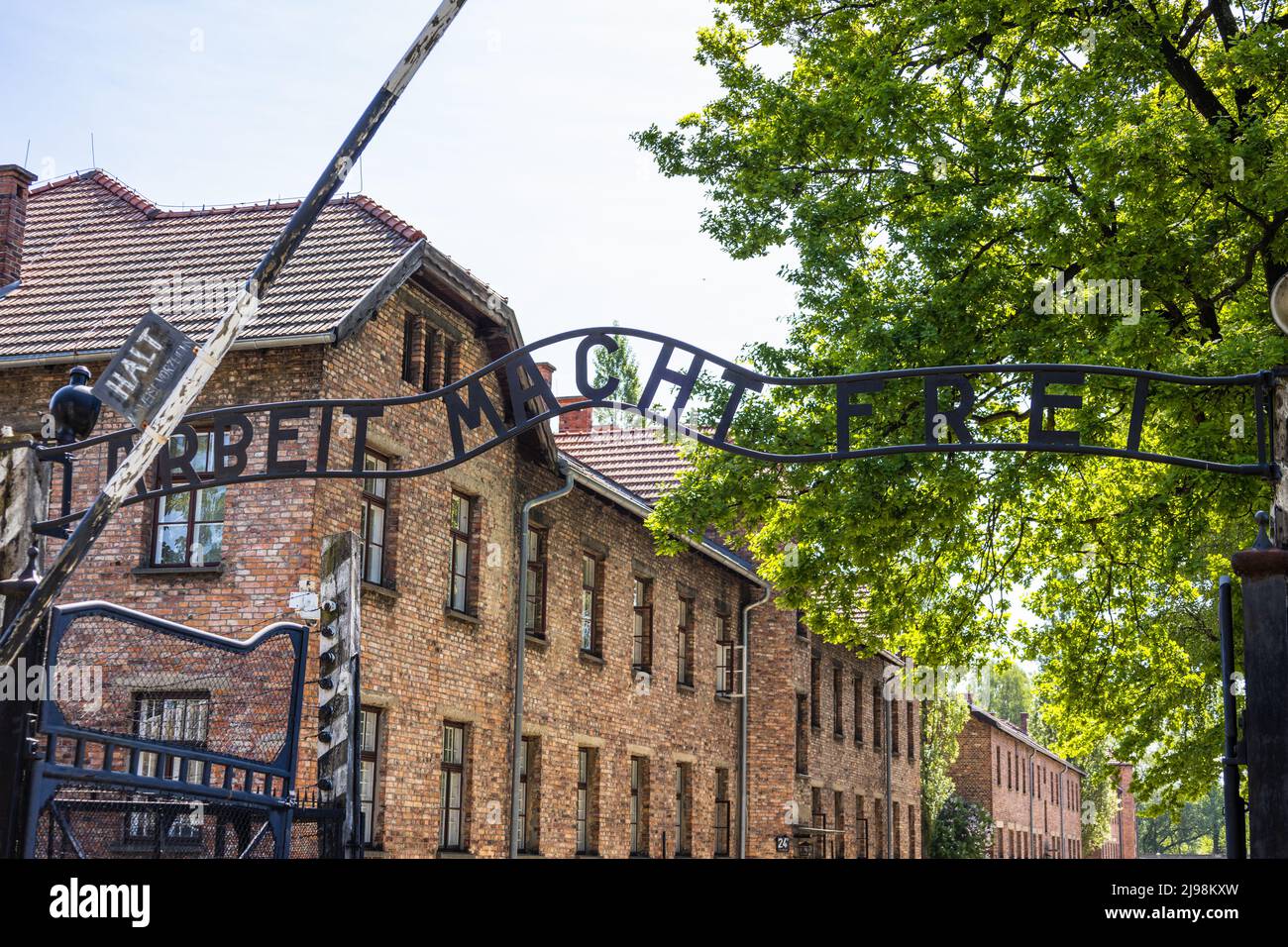 Haupttor zum Nazi-Konzentrationslager Auschwitz-Birkenau Stockfoto