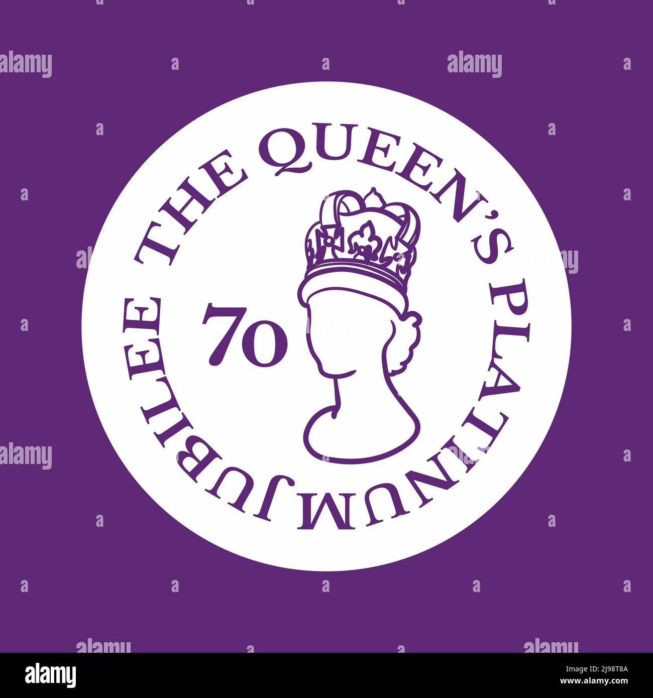 Die Queens Platinum Jubilee Feier Poster Hintergrund mit Silhouette von Königin Elizabeth. Vektorgrafik für Ihre Majestät die Königin über ihre 70 Jahre Dienst von 1952 bis 2022 Stock Vektor