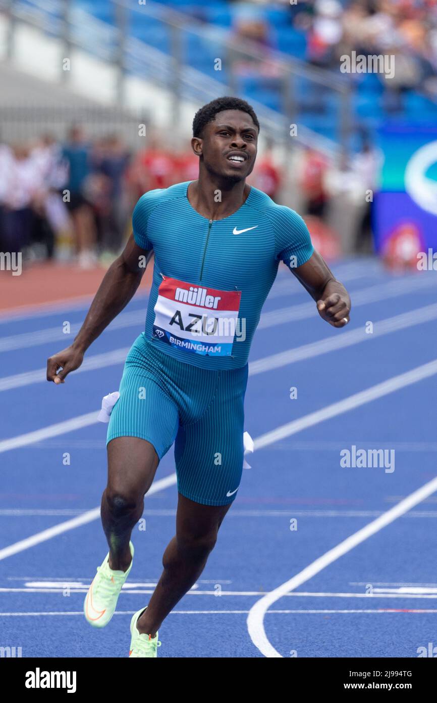 Birmingham, England. 21.. Mai 2022. Jeremiah Azu (GBR) während der Herren 100m der Müller Diamond League Leichtathletik-Veranstaltung im Alexander Stadium in Birmingham, England. Die Diamond League ist eine jährliche Serie von Elite-Leichtathletik-Wettbewerben, die vierzehn der besten eingeladenen Leichtathletik-Treffen umfasst. Kredit: Sporting Pics / Alamy Live Nachrichten Stockfoto