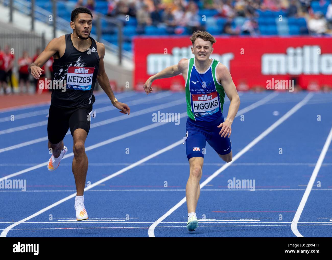 Birmingham, England. 21.. Mai 2022. Ben Higgins (GBR) beim Herren 400m B-Rennen bei der Müller Diamond League Leichtathletik-Veranstaltung im Alexander Stadium in Birmingham, England. Die Diamond League ist eine jährliche Serie von Elite-Leichtathletik-Wettbewerben, die vierzehn der besten eingeladenen Leichtathletik-Treffen umfasst. Kredit: Sporting Pics / Alamy Live Nachrichten Stockfoto