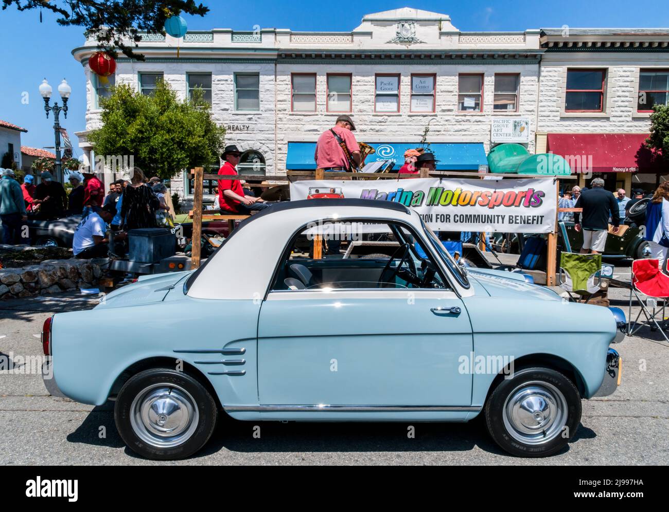 Details von der Pacific Grove Little Car Show während der Veranstaltungen der Monterey Car Week Stockfoto