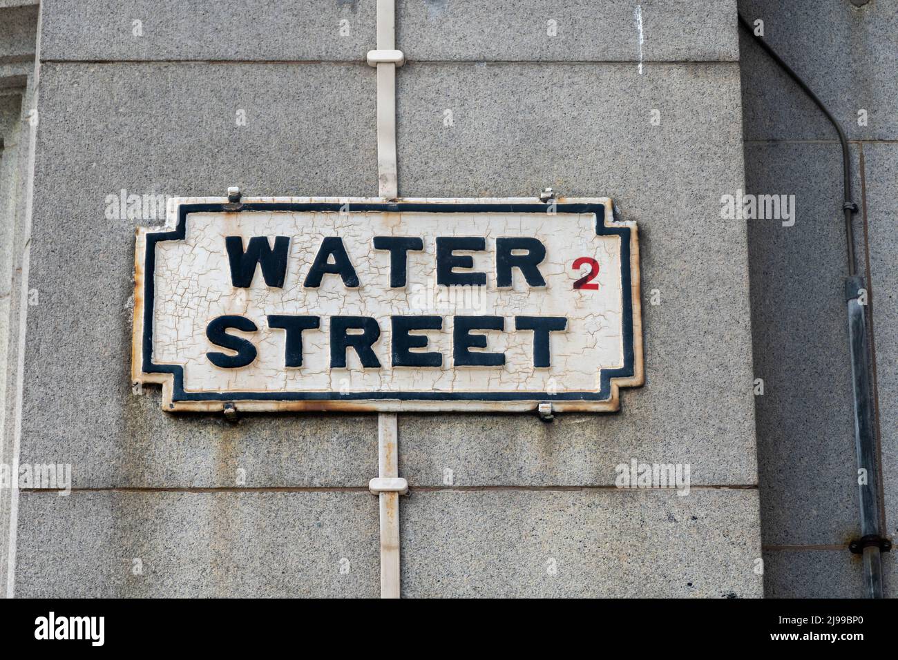 Straßenschild für Water Street im Stadtzentrum von Liverpool Stockfoto