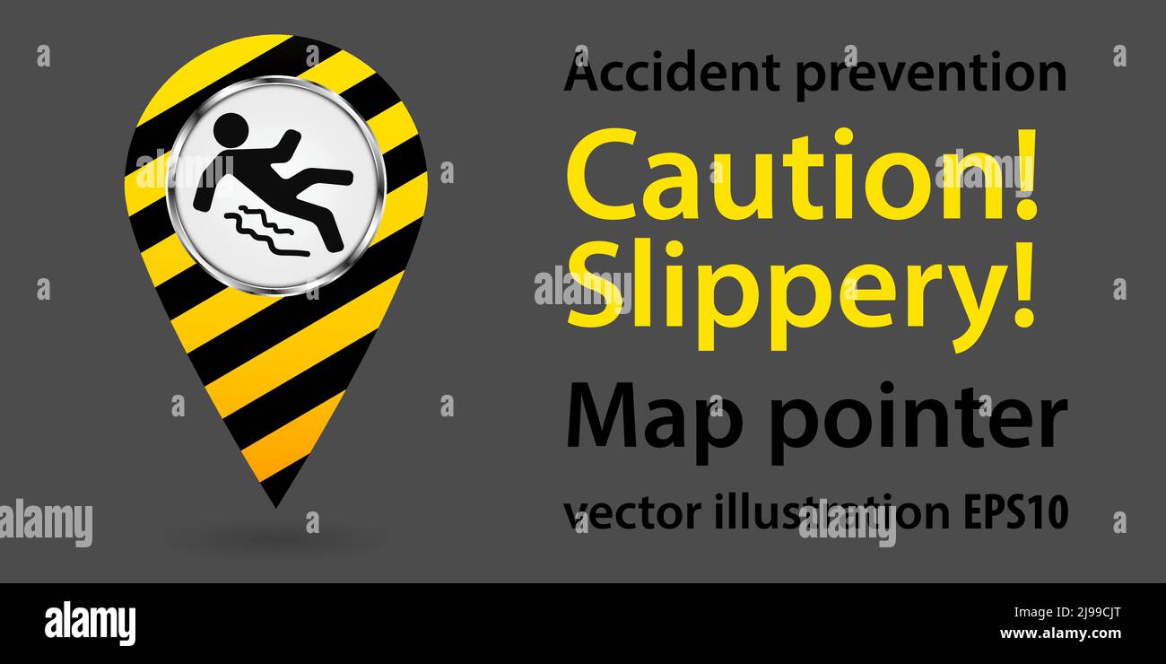 Kartenzeiger. Vorsicht Rutschig. Sicherheitsinformationen. Industriedesign Vektorgrafik Stock Vektor