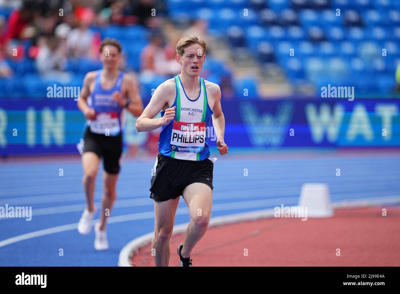 George Phillips aus Großbritannien in der 3000m Steeplechase der Männer während des Muller Birmingham Diamond League Meetings im Alexander Stadium, Birmingham, England am 21. Mai 2022. Foto von Scott Boulton. Nur zur redaktionellen Verwendung, Lizenz für kommerzielle Nutzung erforderlich. Keine Verwendung bei Wetten, Spielen oder Veröffentlichungen einzelner Clubs/Vereine/Spieler. Stockfoto