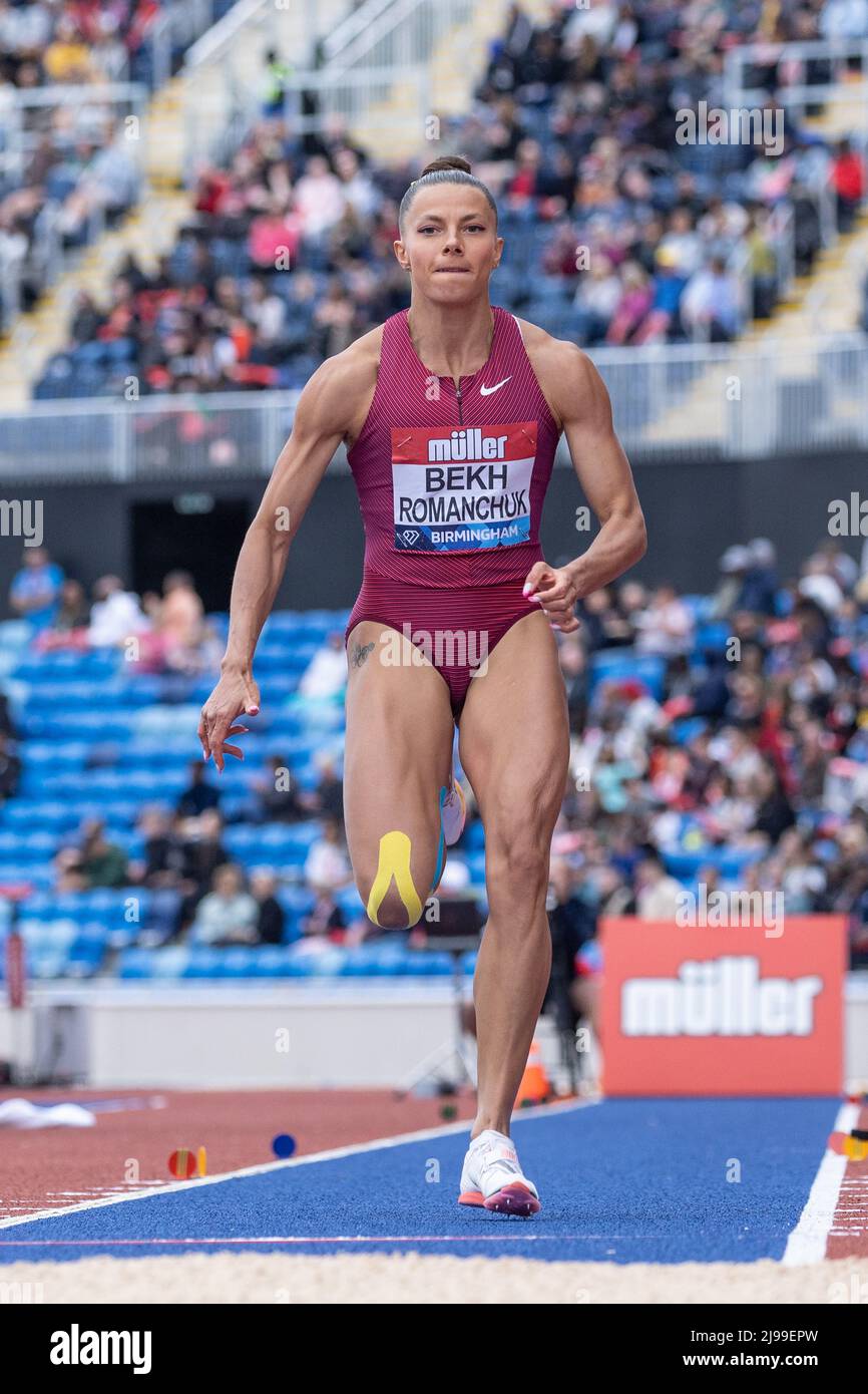 Birmingham, England. 21.. Mai 2022. Maryna EKH-Romanchuk (UKR) beim Frauen-Weitsprung während der Leichtathletik-Veranstaltung der Müller Diamond League im Alexander Stadium in Birmingham, England. Kredit: Sporting Pics / Alamy Live Nachrichten Stockfoto
