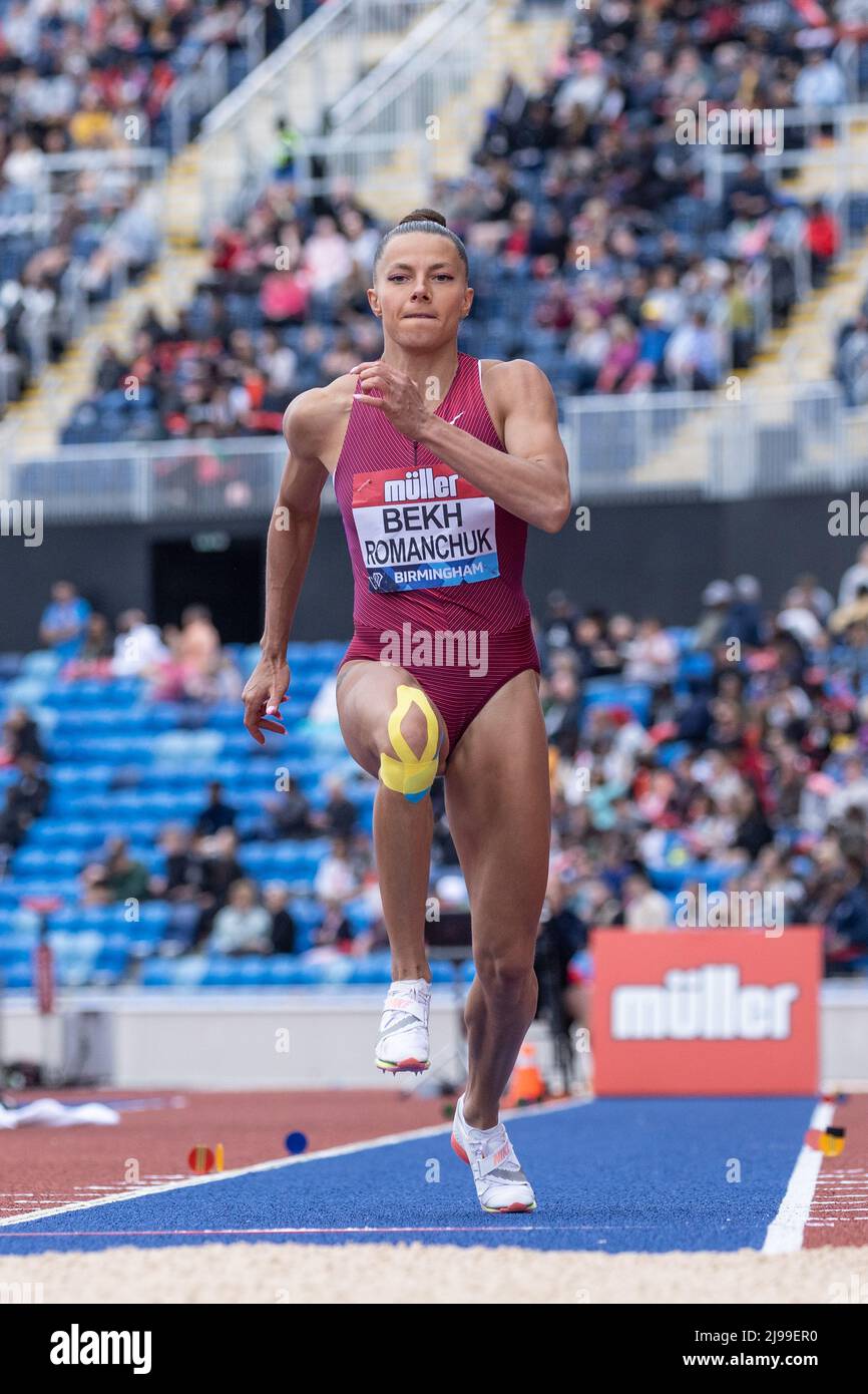 Birmingham, England. 21.. Mai 2022. Maryna EKH-Romanchuk (UKR) beim Frauen-Weitsprung während der Leichtathletik-Veranstaltung der Müller Diamond League im Alexander Stadium in Birmingham, England. Kredit: Sporting Pics / Alamy Live Nachrichten Stockfoto