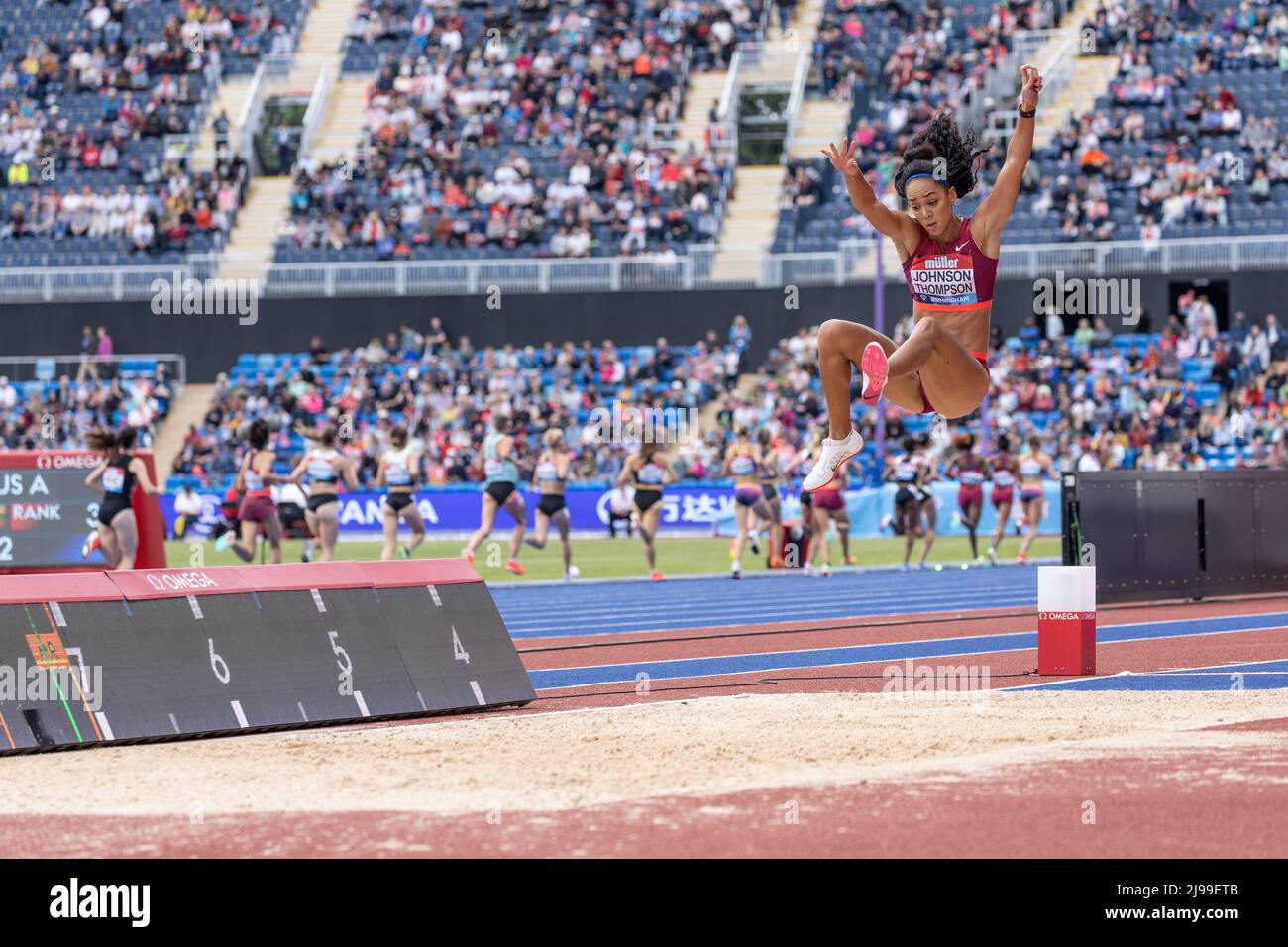 Birmingham, England. 21.. Mai 2022. Katarina Johnson-Thompson (GBR) beim Frauen-Weitsprung während der Müller Diamond League Leichtathletik-Veranstaltung im Alexander Stadium in Birmingham, England. Kredit: Sporting Pics / Alamy Live Nachrichten Stockfoto