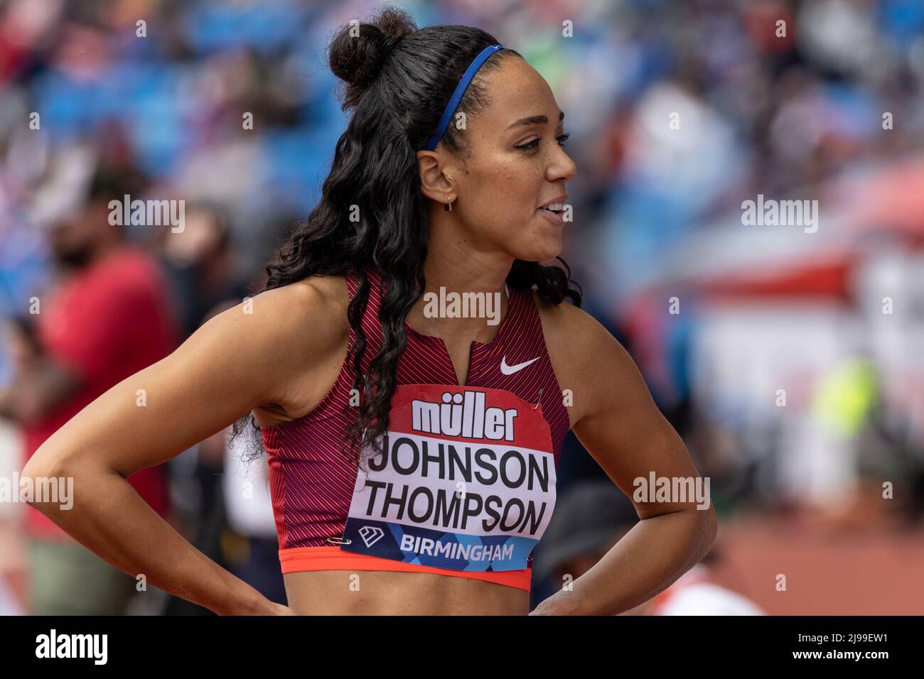 Birmingham, England. 21.. Mai 2022. Katarina Johnson-Thompson (GBR) beim Frauen-Weitsprung während der Müller Diamond League Leichtathletik-Veranstaltung im Alexander Stadium in Birmingham, England. Kredit: Sporting Pics / Alamy Live Nachrichten Stockfoto