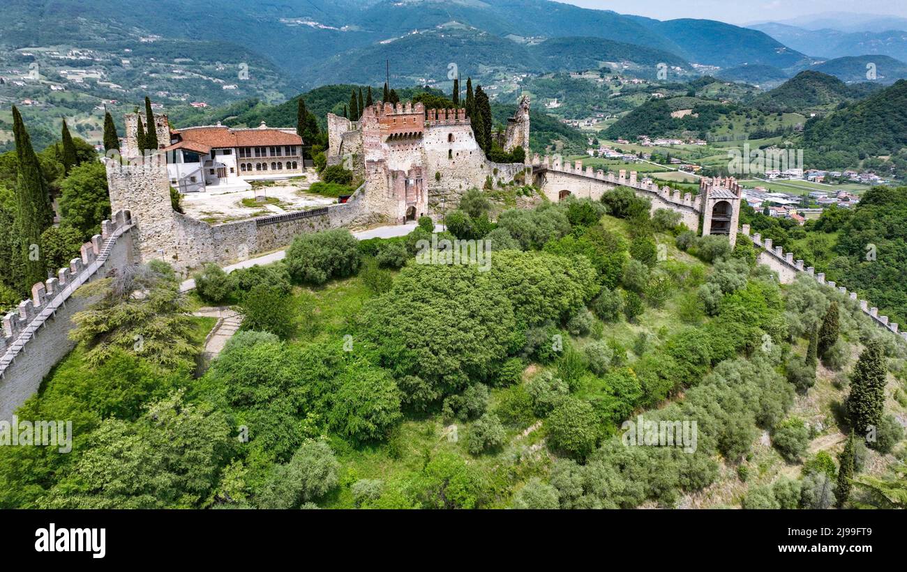 Marostica-Castello superiore panoramica aerea dall'alto Stockfoto