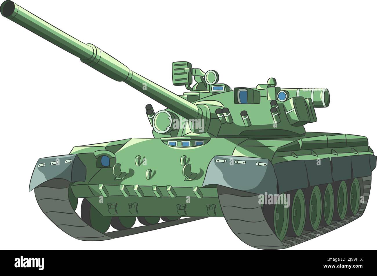 Sowjetischer Panzer in Camouflage grünen Farben isoliert auf weißem Hintergrund. Stock Vektor