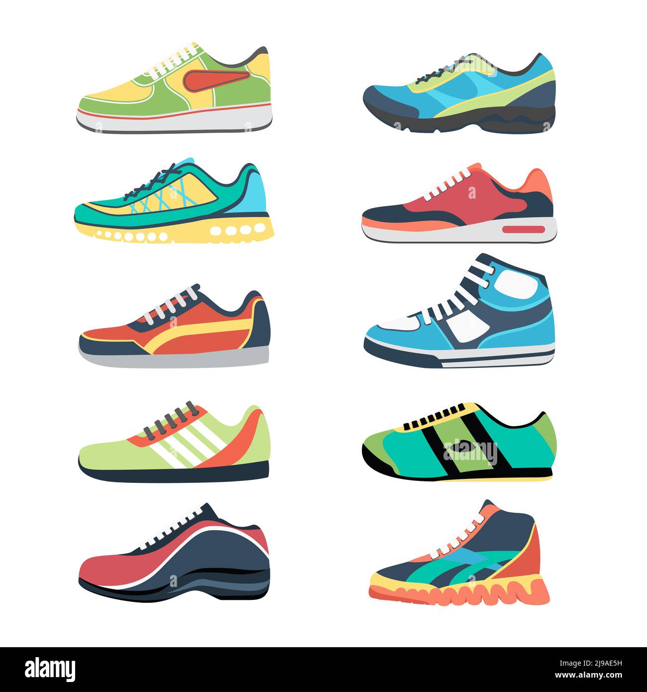 Sportschuhe Vektor-Set. Mode Sportbekleidung, Sneaker für den Alltag, Schuhbekleidung Illustration Stock Vektor