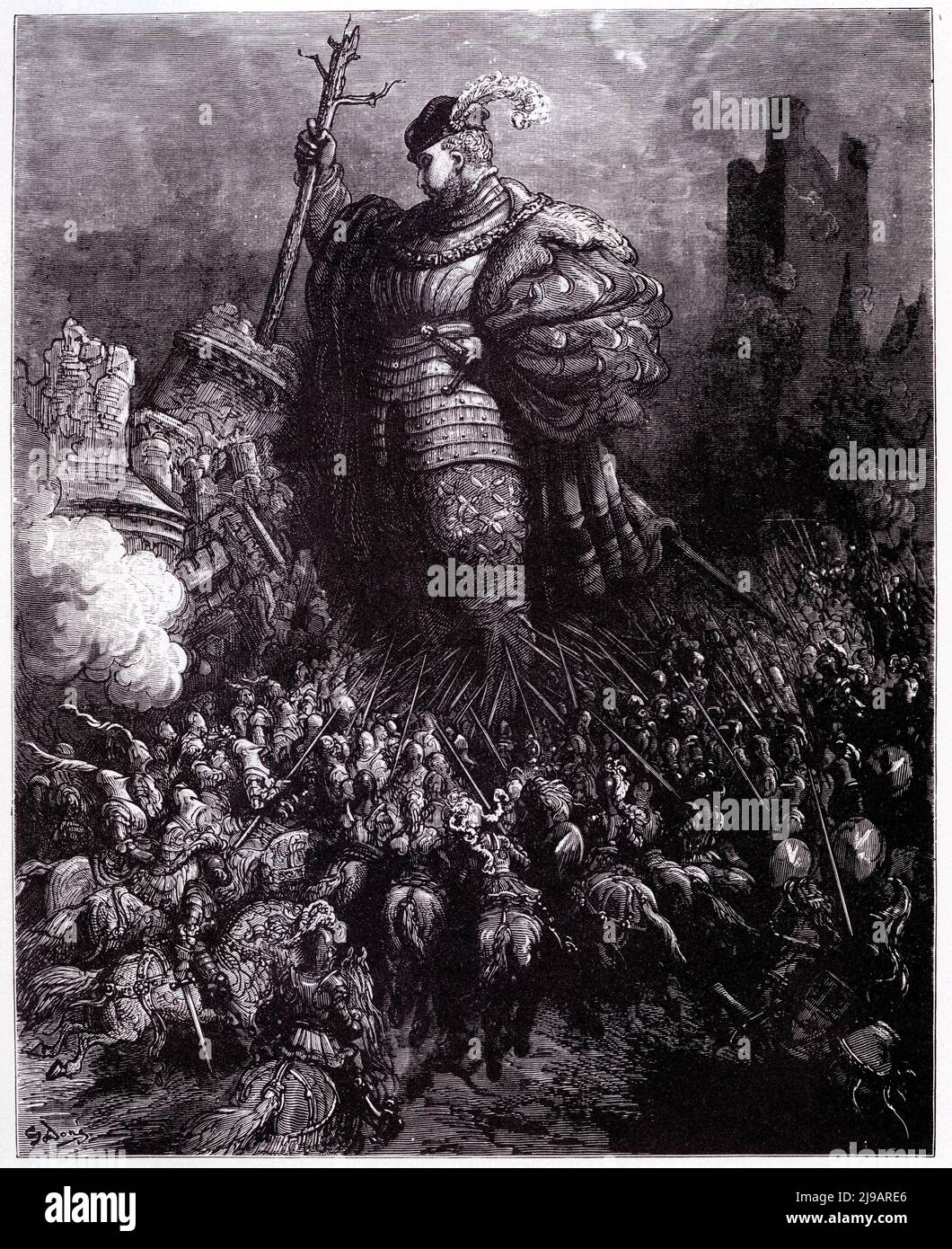 Le GÉANT Gargantua détruit le château du gué de Vède avec un arbre dans