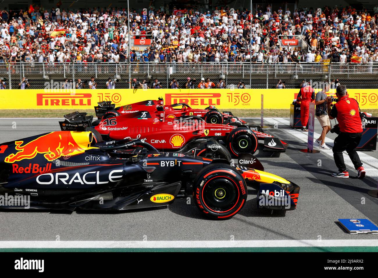 Parc fermé des Qualifyings während der Formel 1 Pirelli Grand Premio de Espana 2022, 6. Runde der FIA Formel-1-Weltmeisterschaft 2022, auf dem Circuit de Barcelona-Catalunya, vom 20. Bis 22. Mai 2022 in Montmelo, Spanien - Foto DPPI Stockfoto