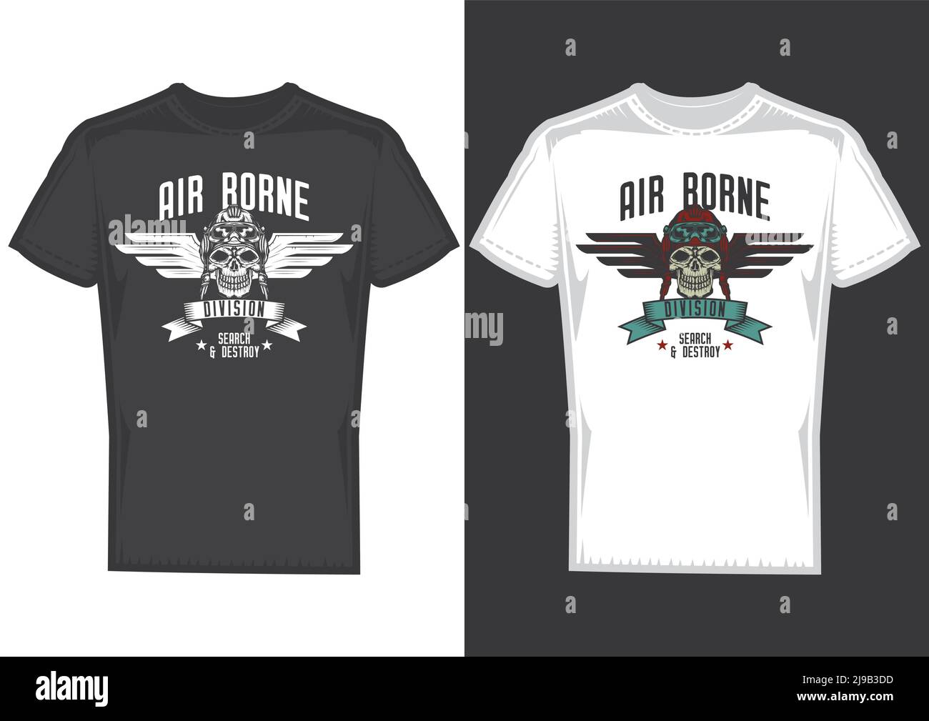 T-Shirt Muster mit Abbildung von Schädel mit Flügel Design. Stock Vektor