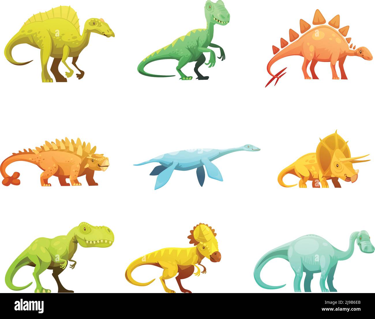 Lustige Retro-Stil Dinosaurier Comic-Figuren Figuren der größten prähistorischen Tiere Sammlung abstrakt isoliert Vektor Illustration Stock Vektor