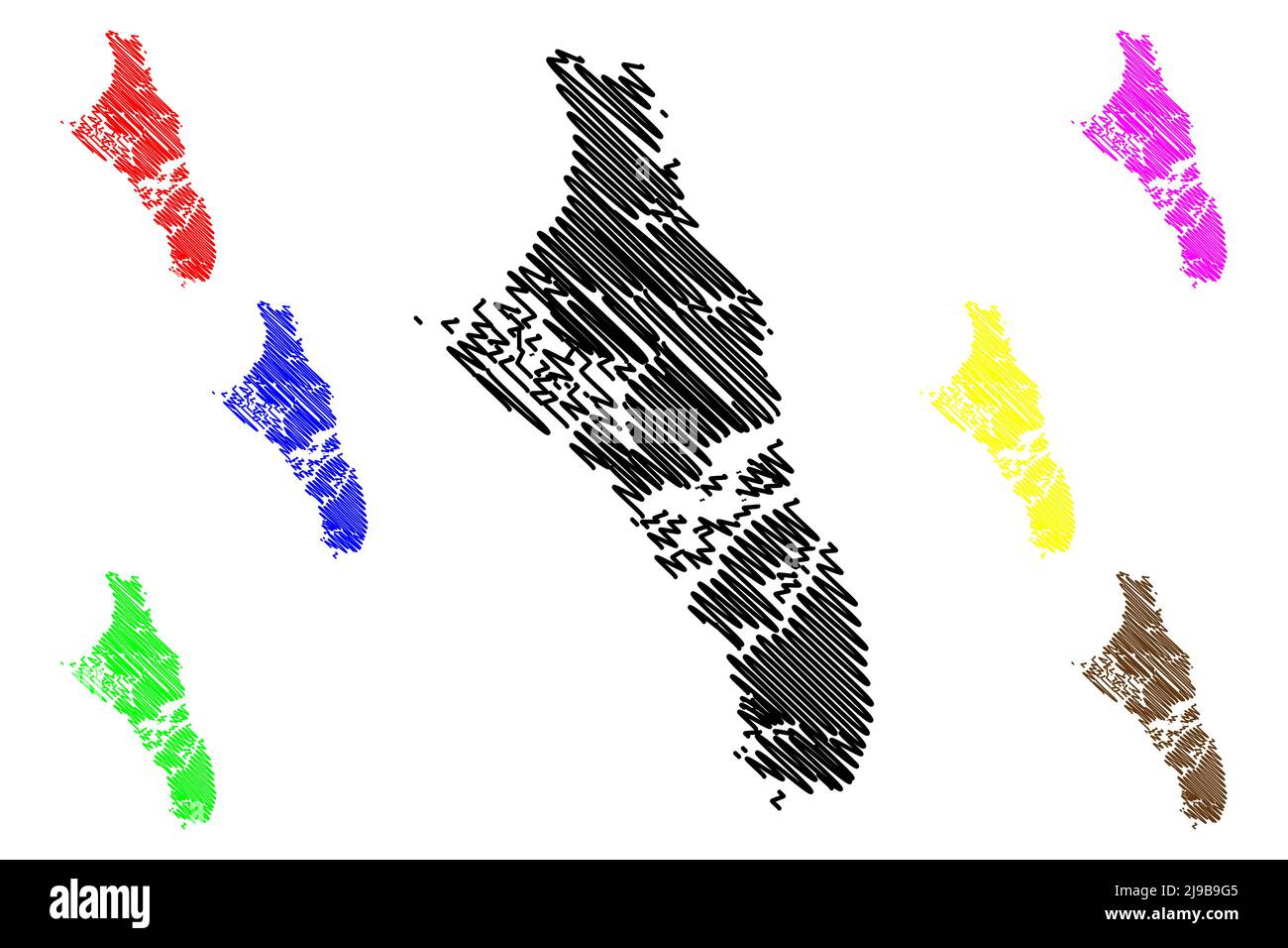 Andros Island Archipel (Commonwealth of the Bahamas, Cenrtal America) Karte Vektordarstellung, Scribble Skizze Nord, Mangrove Cay und Süd Andros Stock Vektor