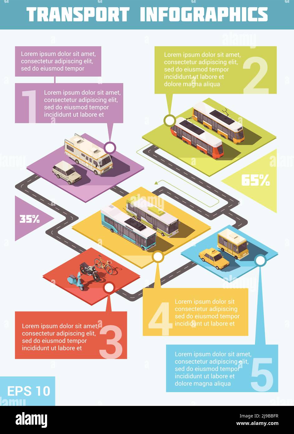 Transport Infografik Set mit Transportmitteln Symbole isometrischen Vektor Abbildung Stock Vektor