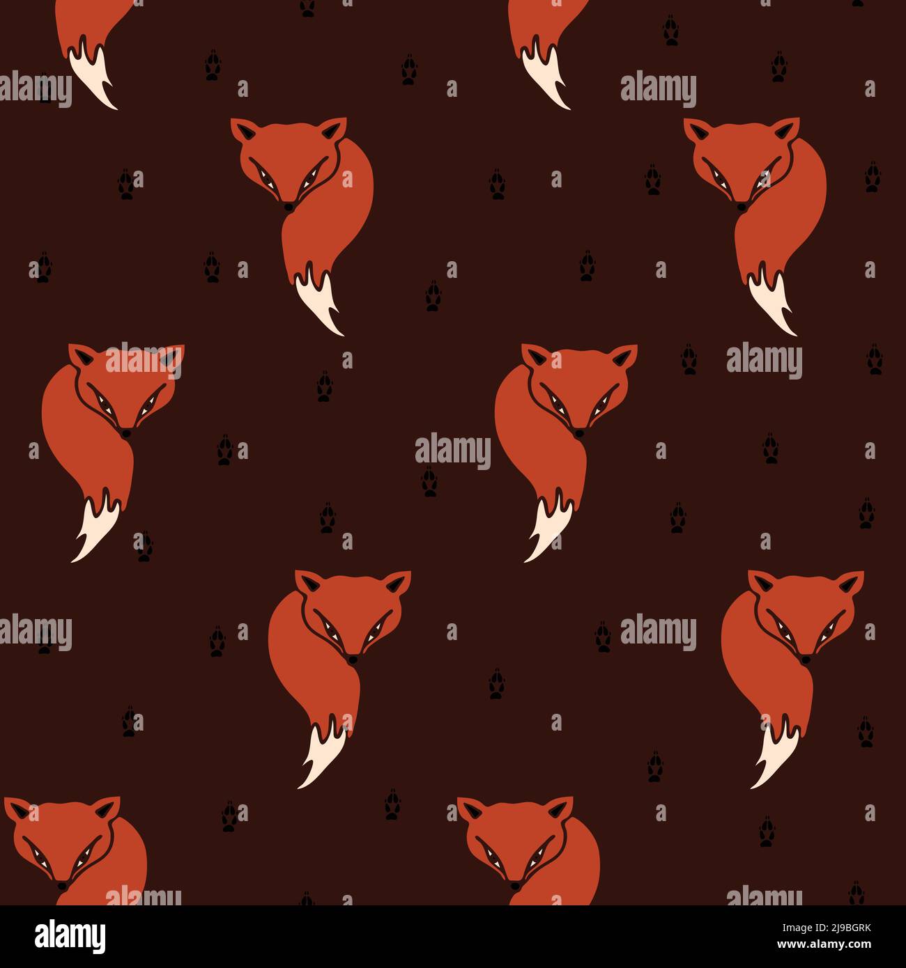 Nahtloses Vektor-Muster mit Fuchs auf dunkelviolettem Hintergrund. Tiertapete im Design. Einfache Foxy Mode Textil. Stock Vektor