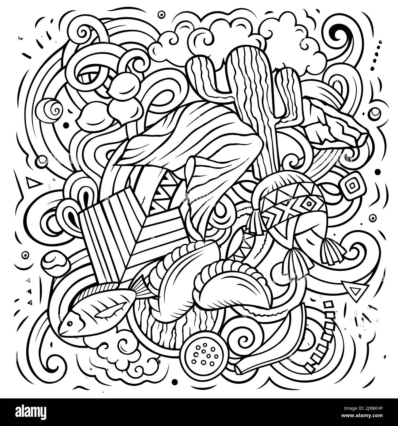 Bolivien handgezeichnete Cartoon-Kritzeleien Illustration. Stock Vektor