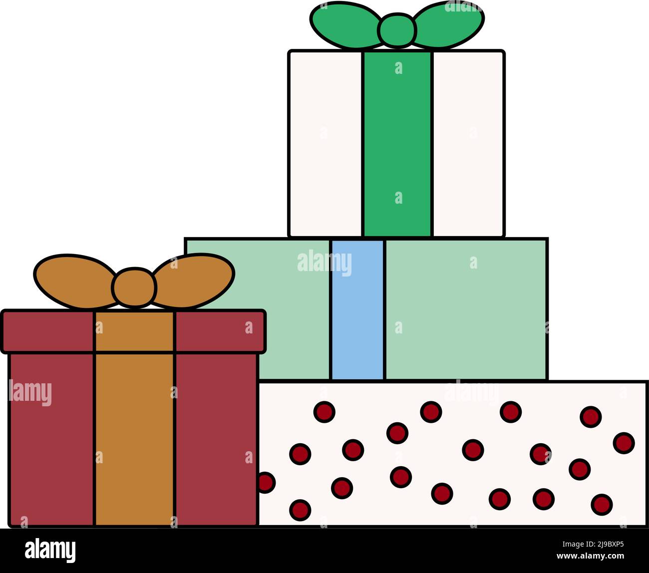 Bunte einfache Linie Geschenkboxen Symbol Stock Vektor