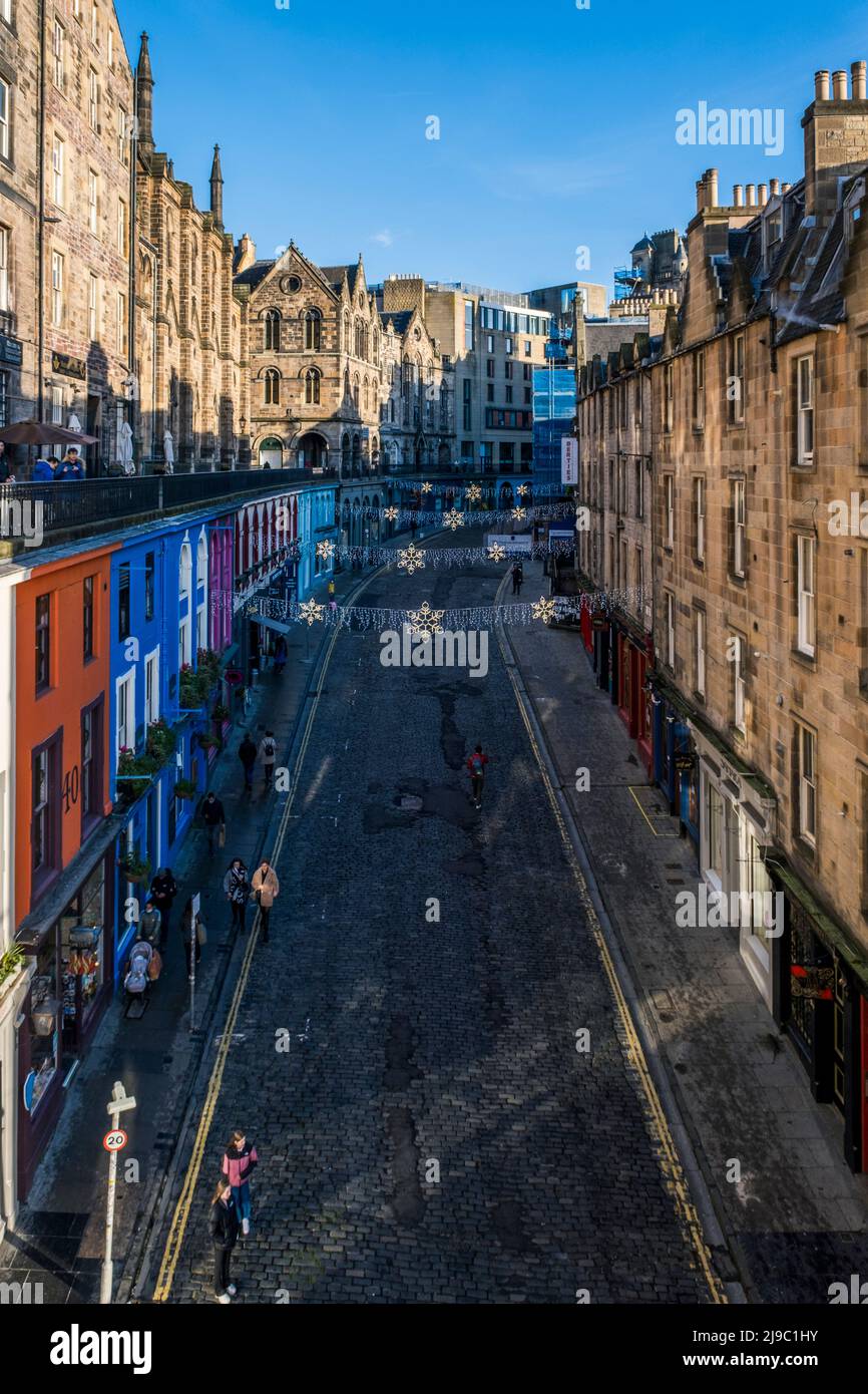 Die berühmte Victoria Street in Edinburgh. Stockfoto