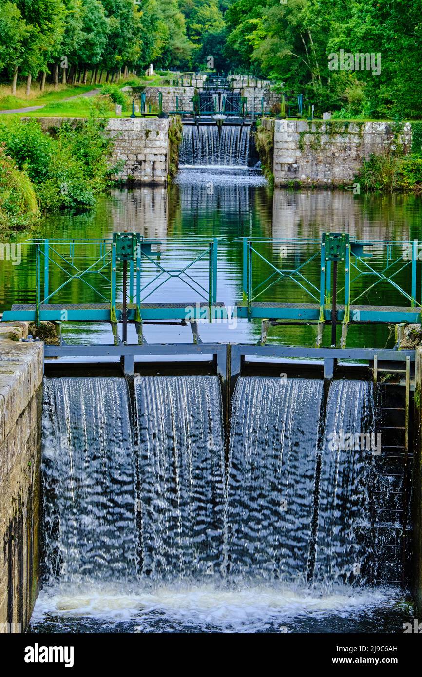 Frankreich, Morbihan, der Kanal Nantes-Brest, die Schleusen zwischen Rohan und Pontivy Stockfoto