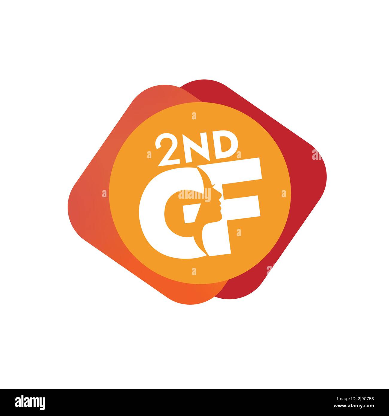 2. GF Illustration Logo, 2. GF im Text mit Form auf roten und gelben abgerundeten Boxen, Vektor von GF Text Logo Grafik Illustration Logo für mit dem Whi Stock Vektor