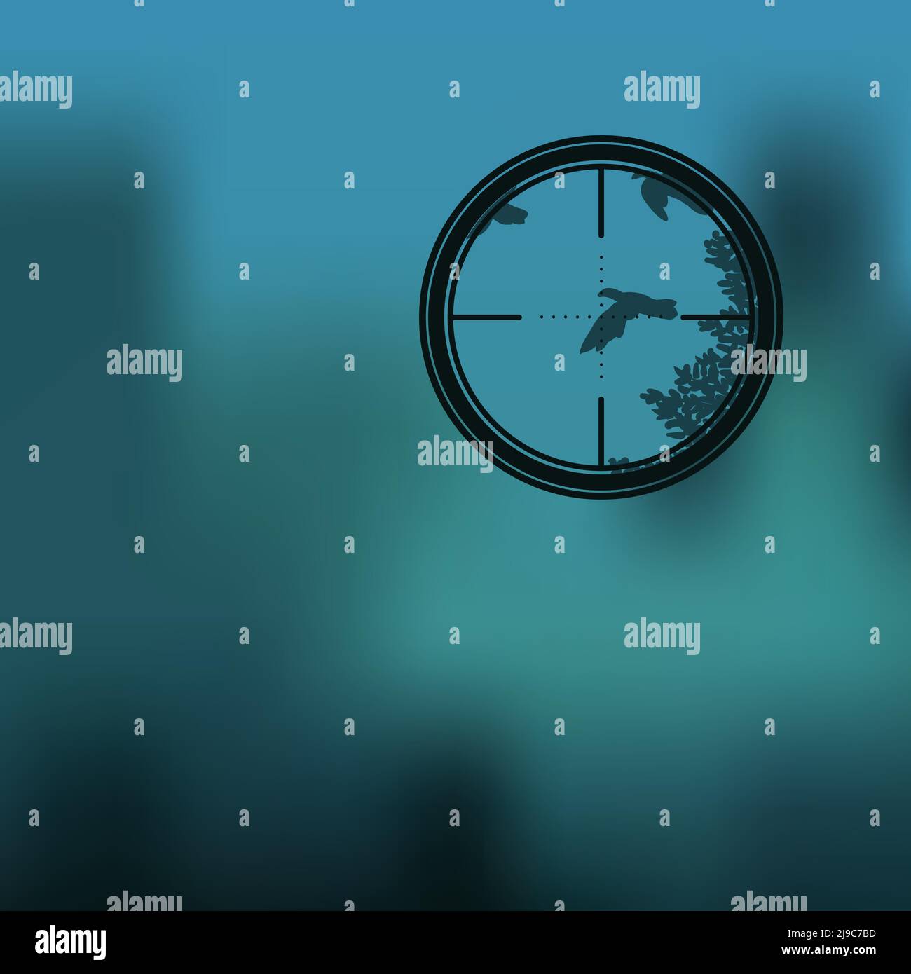 Tier Jagd Vorlage mit fliegenden Vogel in Jäger Scharfschütze Scope Auf unscharfer Vektordarstellung im Hintergrund Stock Vektor