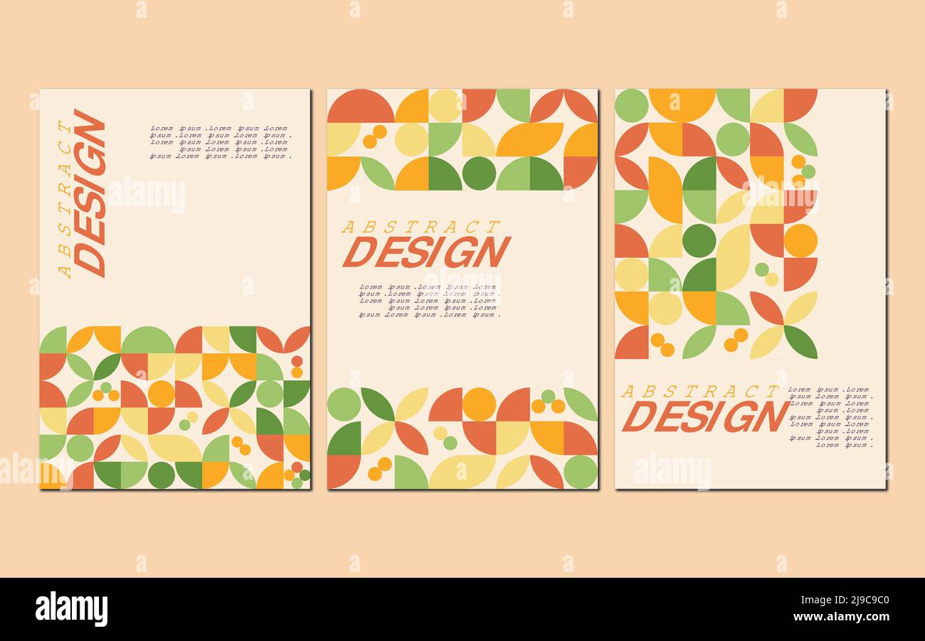 Geometrischer Abdeckungssatz. Neo Geo, Retro-Style. Moderner abstrakter Satz von geometrischen Vektorvorlagen für Broschüren, Flyer, Cover, Poster, Karten, Geschäftlich Stock Vektor