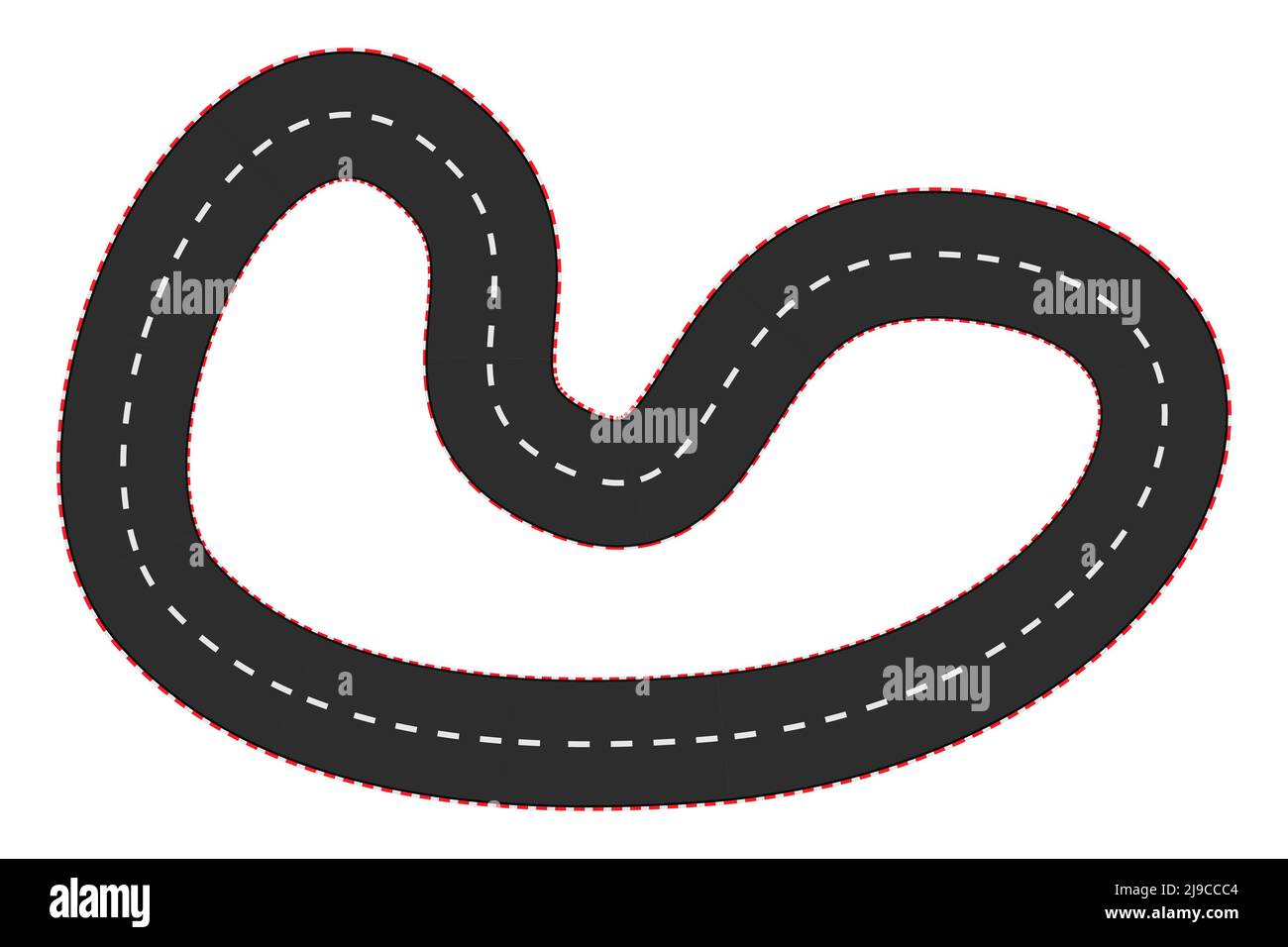Autorennen leere Straße, Kurve Track Draufsicht in Cartoon-Stil isoliert auf weißem Hintergrund. Sportformel-Karte. . Vektorgrafik Stock Vektor