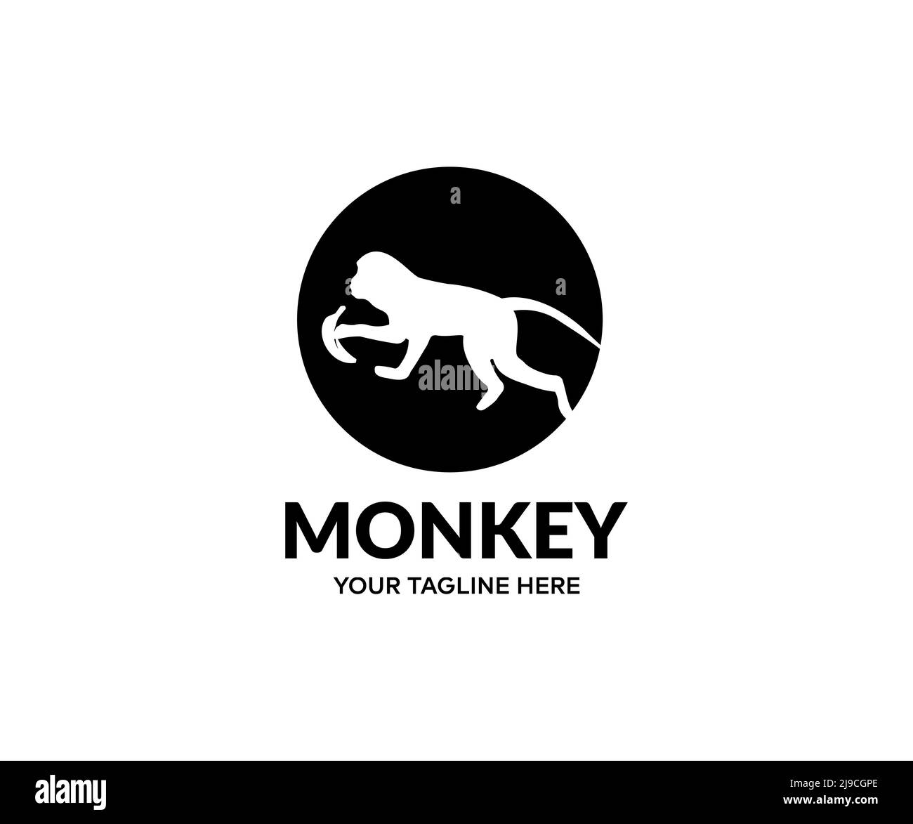 Monkey Silhouet, niedliches Monkey Logo im Kreis-Logo-Design. Wildlife Vektor Design und Illustration. Stock Vektor