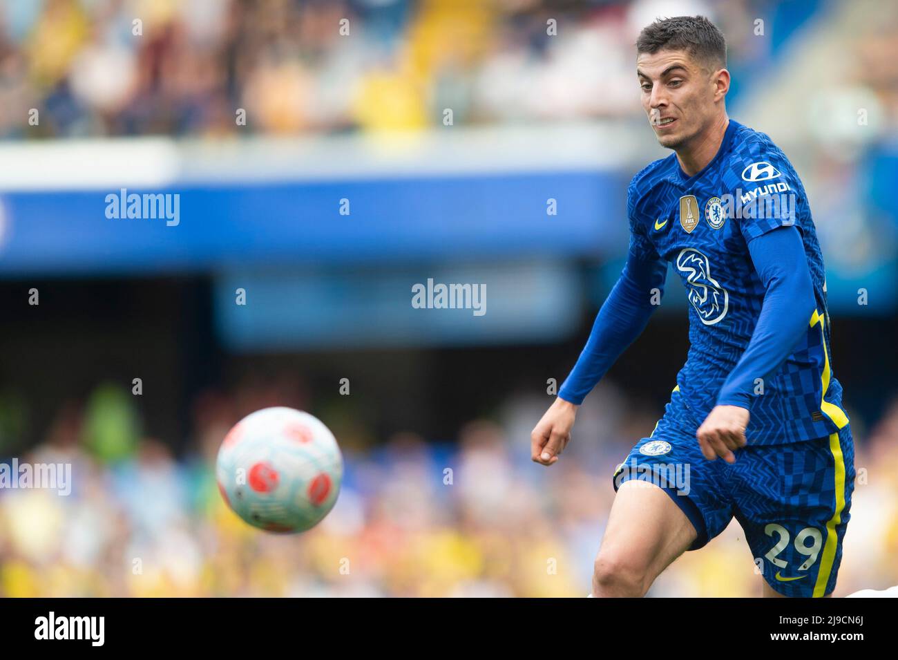 London, Großbritannien. 22.. Mai 2022. Kai Havertz von Chelsea während des Premier League-Spiels zwischen Chelsea und Watford in Stamford Bridge, London, England am 22. Mai 2022. Foto von Salvio Calabrese. Nur zur redaktionellen Verwendung, Lizenz für kommerzielle Nutzung erforderlich. Keine Verwendung bei Wetten, Spielen oder Veröffentlichungen einzelner Clubs/Vereine/Spieler. Kredit: UK Sports Pics Ltd/Alamy Live Nachrichten Stockfoto