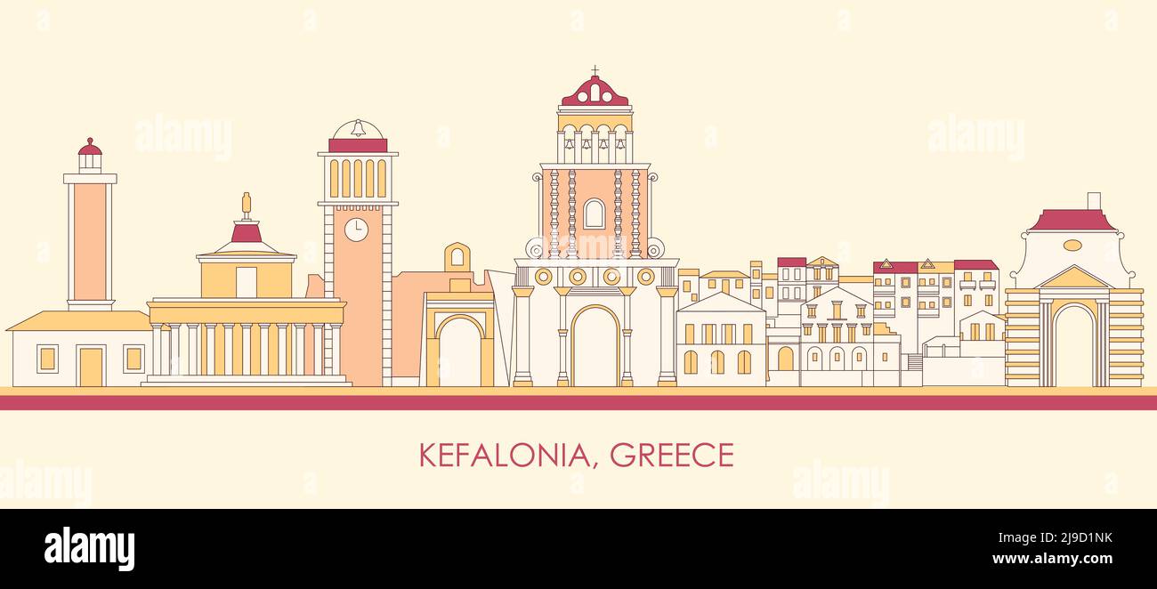 Cartoon Skyline Panorama von Kefalonia, Ionische Inseln, Griechenland - Vektor-Illustration Stock Vektor