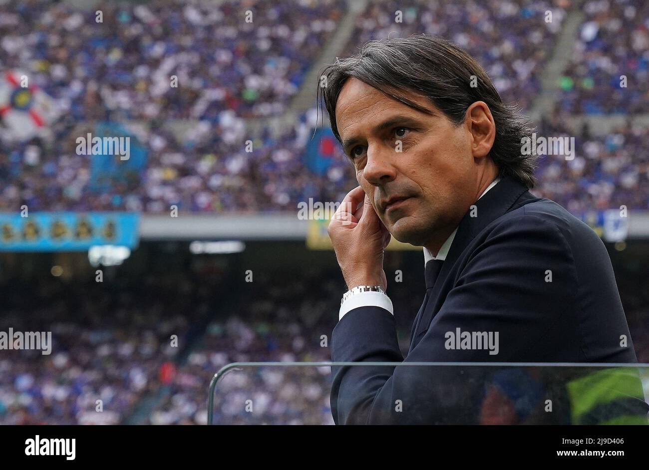 Foto Spada/LaPresse 22 maggio 2022 - Milano, Italia Sport, Calcio Inter vs Sampdoria - Campionato italiano di calcio Serie A Tim 2021/2022 - Stadio san Siro Nella foto: Simone Inzaghi (Inter Mailand); Foto Spada/LaPresse 22. Mai 2022 - Mailand, Italien Sport, Fußball Inter vs Sampdoria - Italienische Serie A Fußball-Meisterschaft 2021/2022 - San Siro Stadion auf dem Foto: Simone Inzaghi (Inter Mailand);(Foto: La Presse / PRESSINPHOTO) Stockfoto