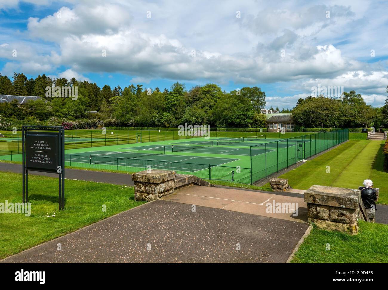 Tennisplätze im Gleneagles Hotel, Perthshire, Schottland, Großbritannien Stockfoto