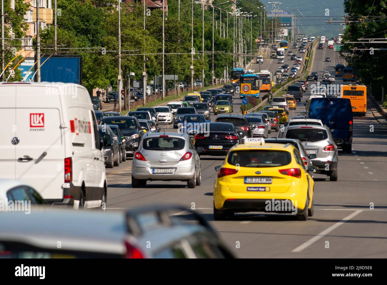 Autoverkehr von Sofia Bulgaria Stockfoto