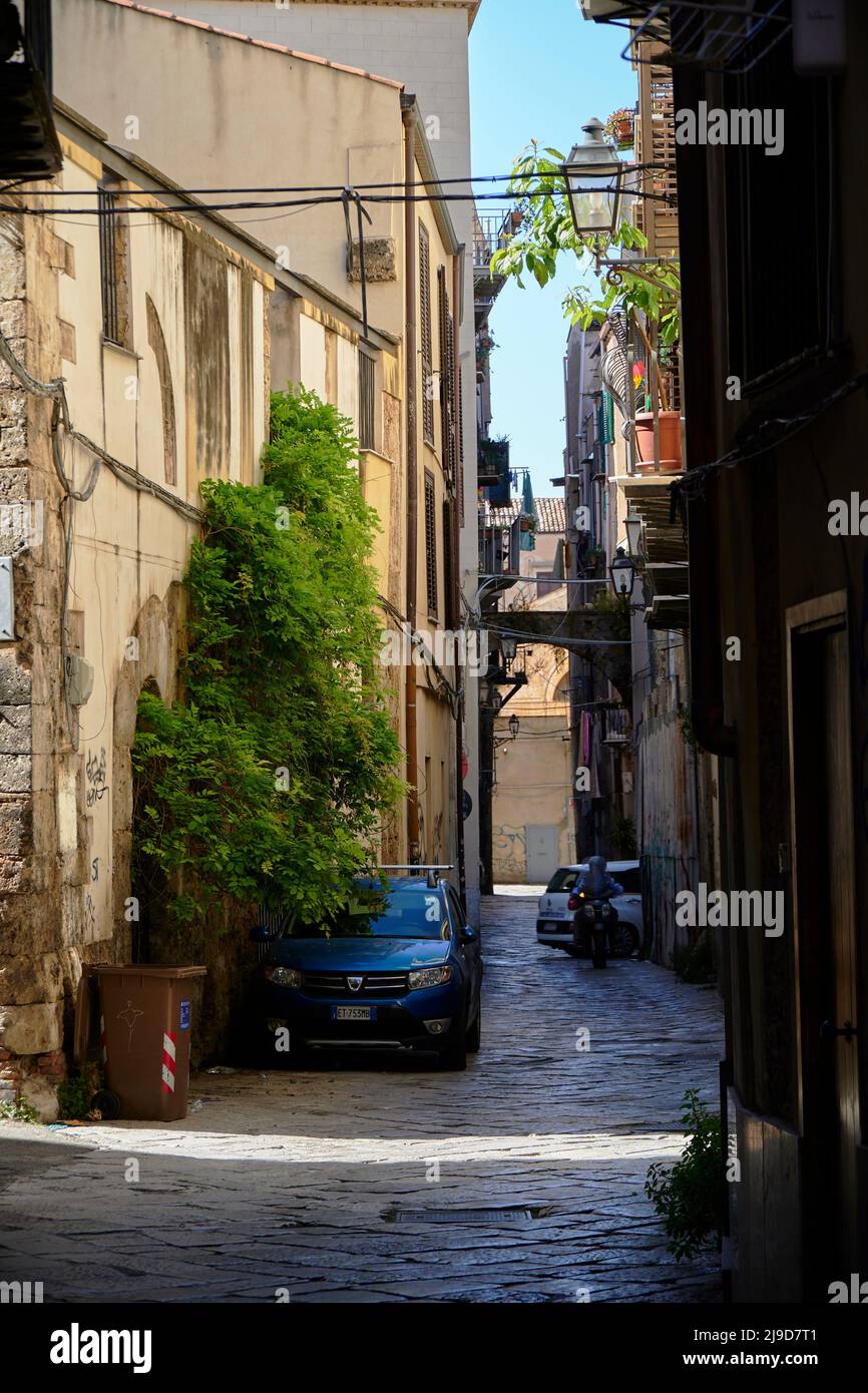 Tele-Bilder, die den schmalen Blick auf den Stadtteil Kelso in Palermo aufnehmen, farbenfroh und charmant Stockfoto