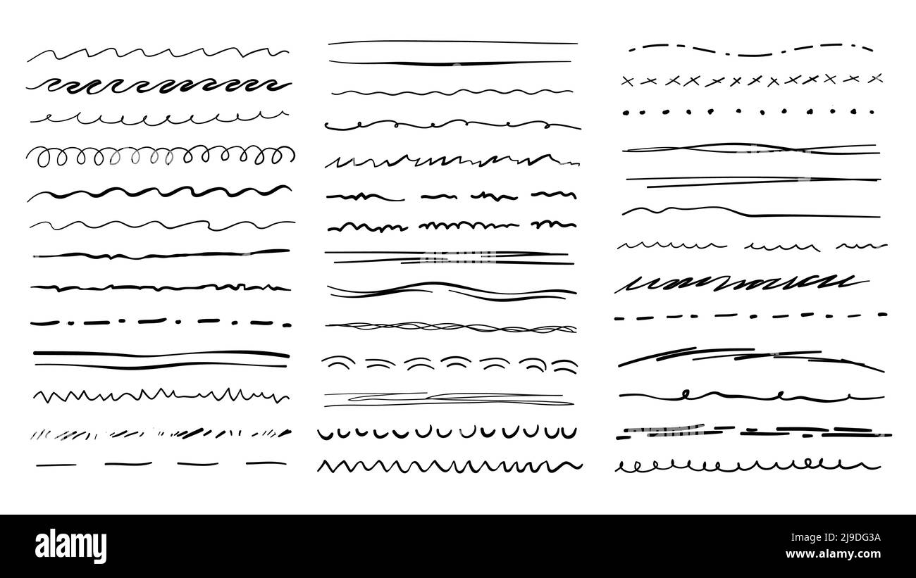 Hervorhebung Linien, unterstreicht, Striche rau schlampig. Stock Vektor