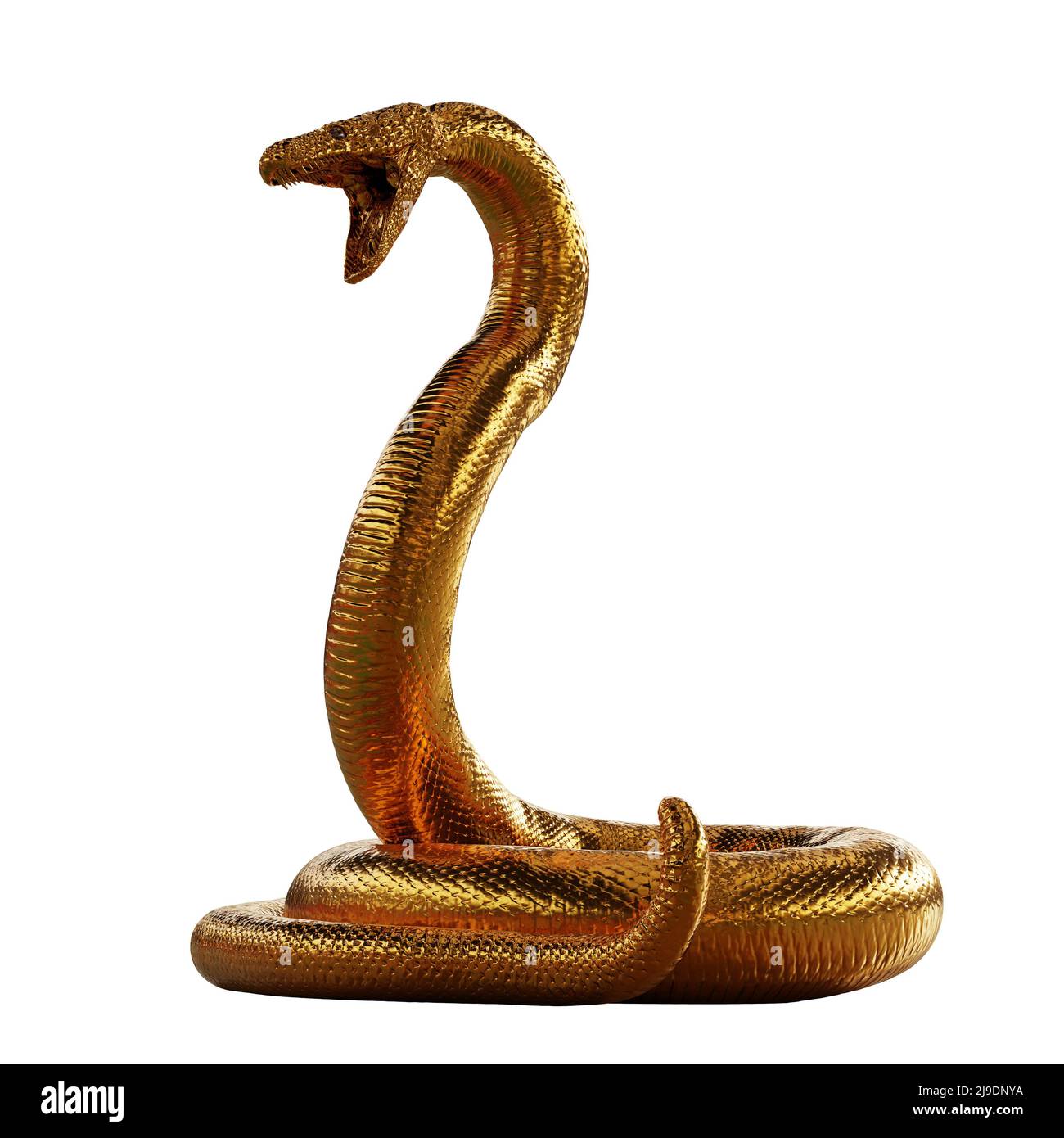 goldene Schlange isoliert auf weißem Hintergrund (3D Science Illustration) Stockfoto