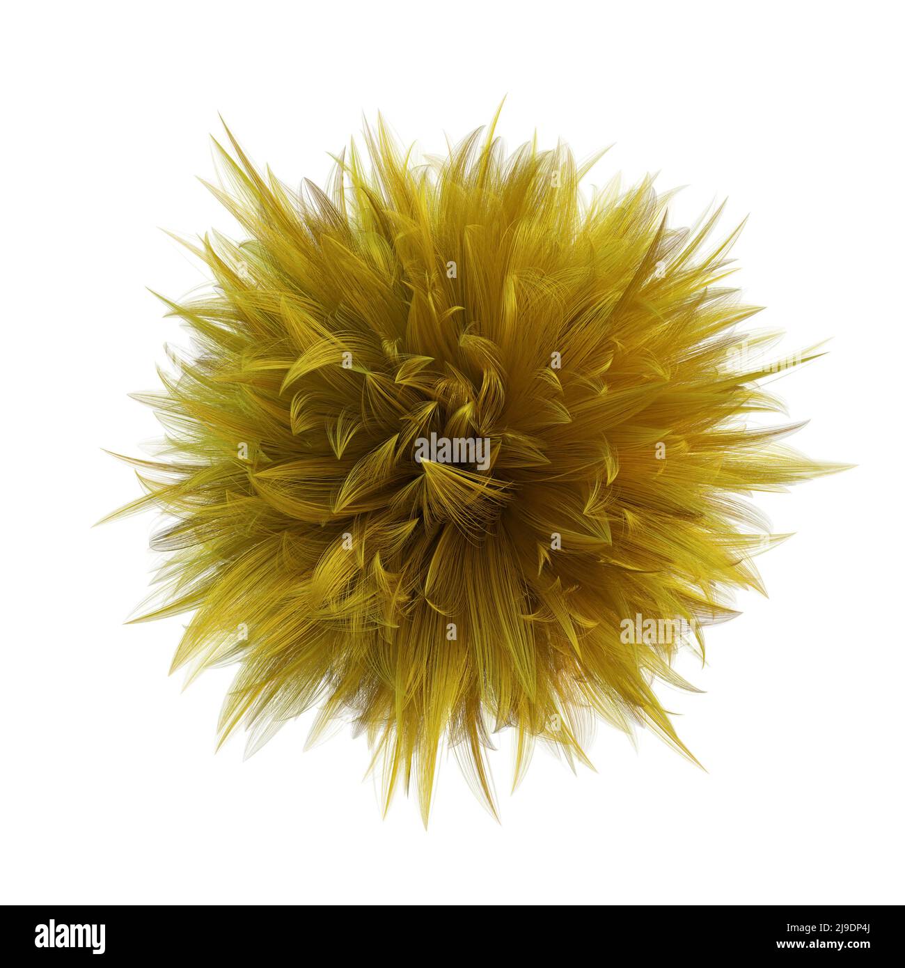 Haarige Kugel, pelzige gelbe Kugel isoliert auf weißem Hintergrund Stockfoto