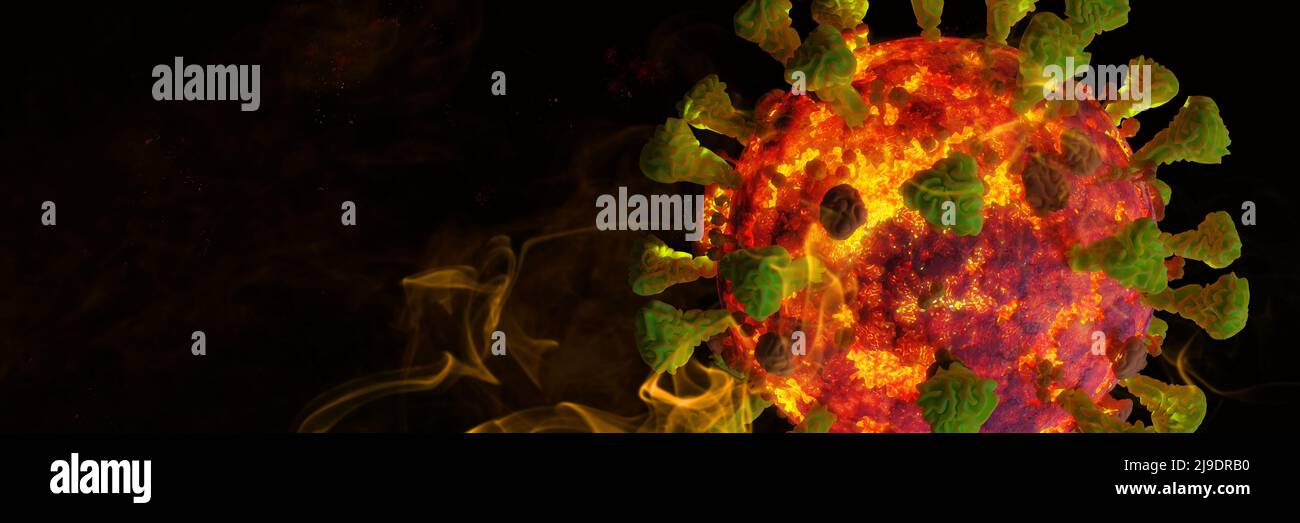 Ansteckende Coronavirus-Pandemie, gefährliches Virus-Ausbruch-Hintergrund-Banner mit leerem Raum Stockfoto