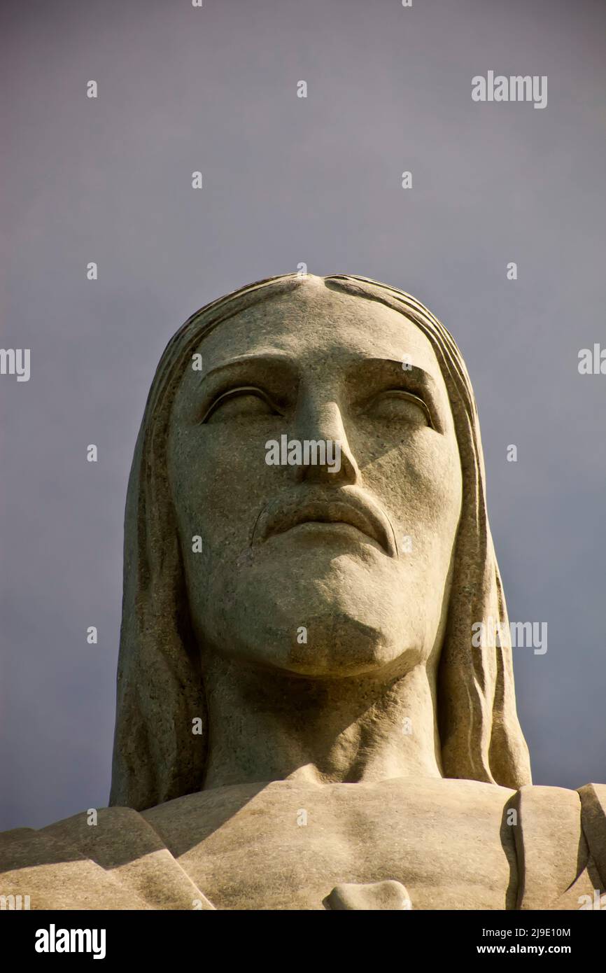 Christuskopf, die Statue des Erlösers, Rio de Janeiro, Brasilien mit Kopierraum Stockfoto