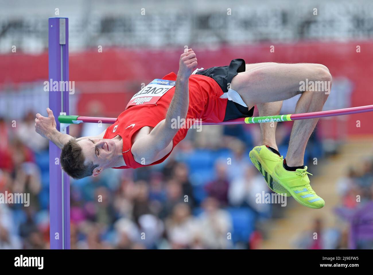 Django Lovett (CAN) gewinnt den Hochsprung mit 7-5 3/4 (2,28 m) beim Birmingham Diamond League Meeting am Samstag, den 21. Mai 2022 in Birmingham. Vereinigtes Königreich. (Jiro Mochizuki/Bild des Sports) Stockfoto