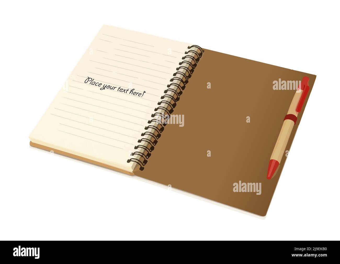 Spiralnotepad mit Stift. Farbvektor 3D Abbildung Stock Vektor