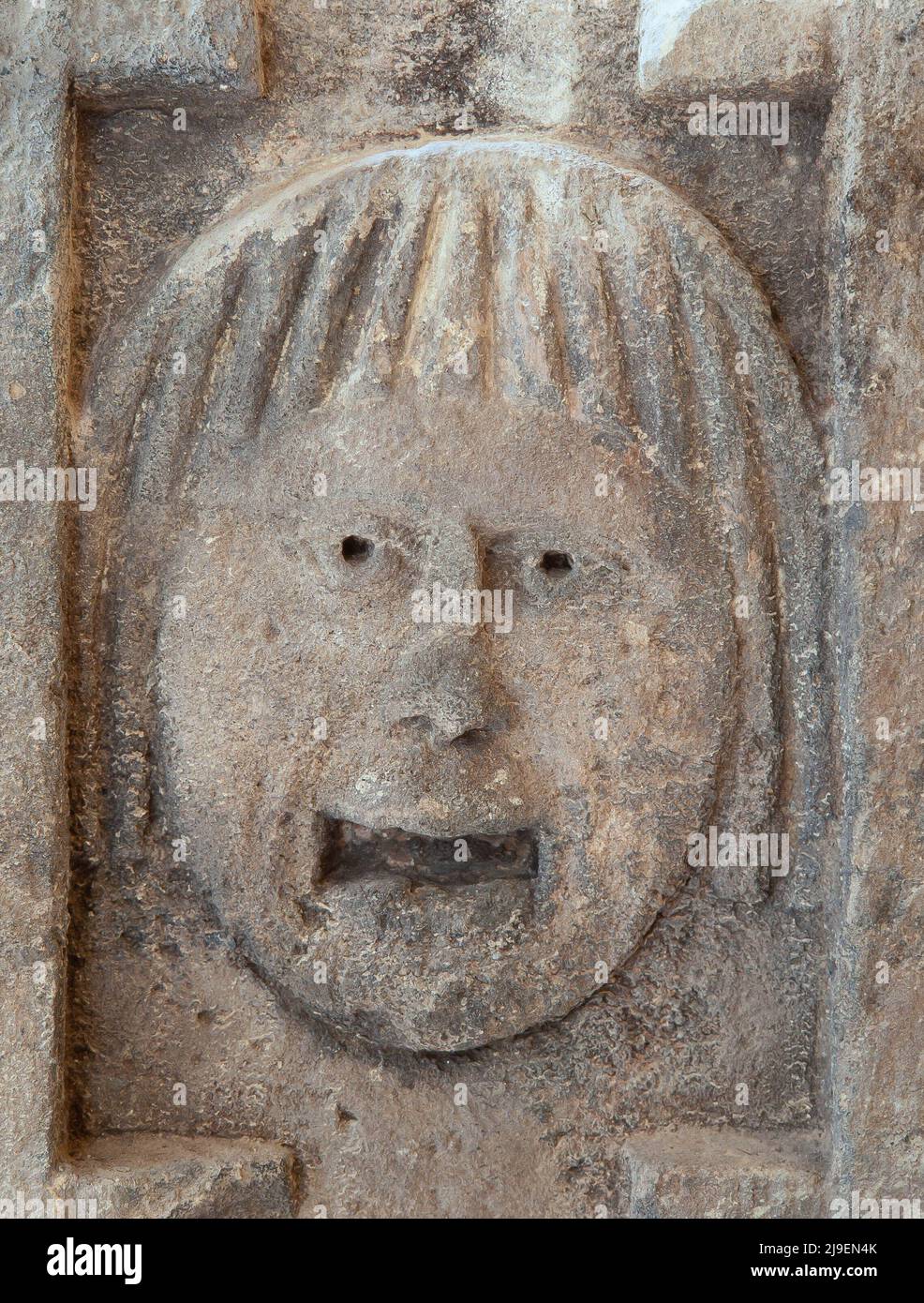 Friso teatro romano. Museu d'Arqueologia de Catalunya, Barcelona. Stockfoto