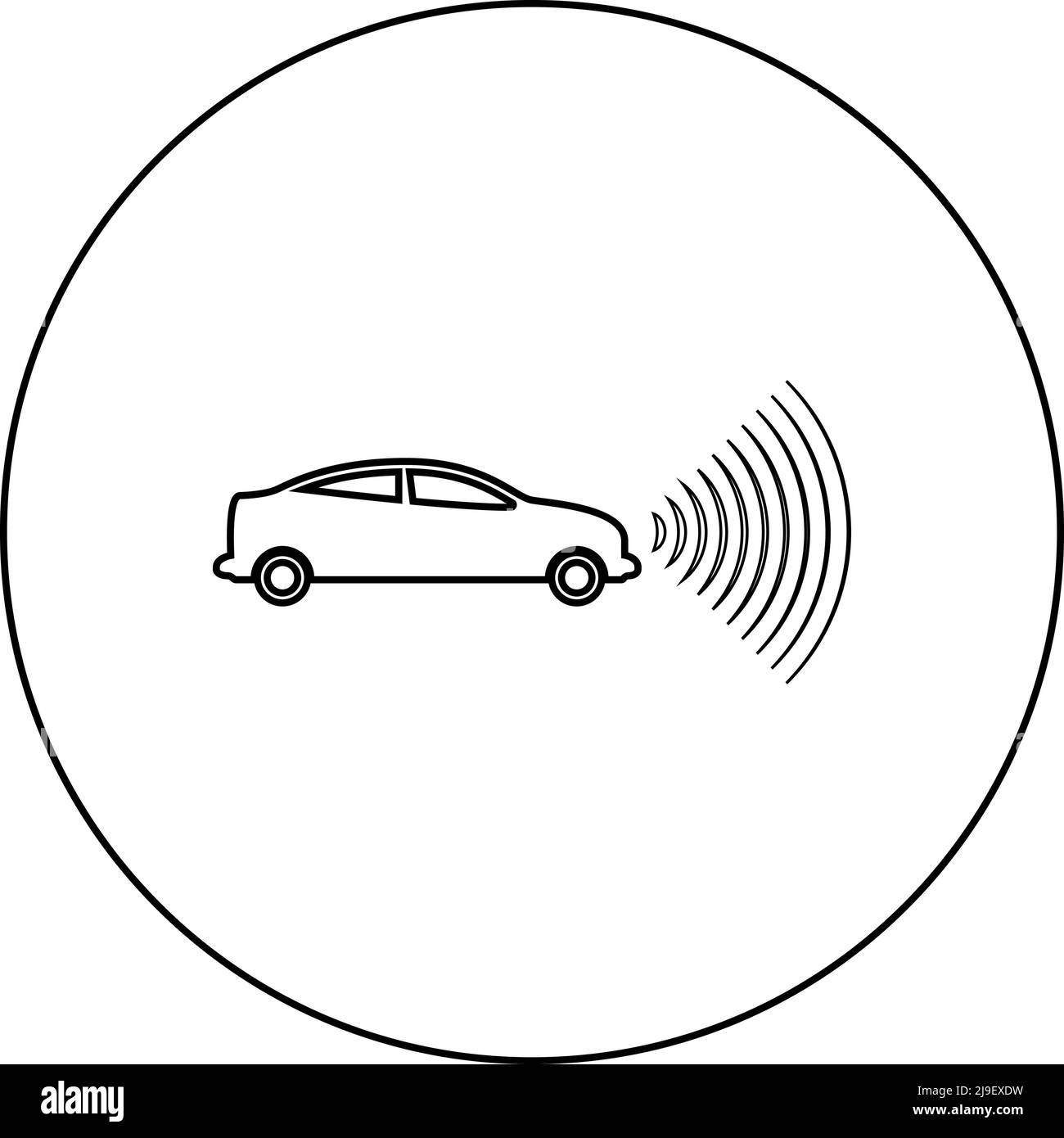 Autoradio-Signale Sensor intelligente Technologie Autopilot Front Richtung Symbol im Kreis rund schwarz Farbe Vektor Illustration Bild Umriss Konturlinie Stock Vektor