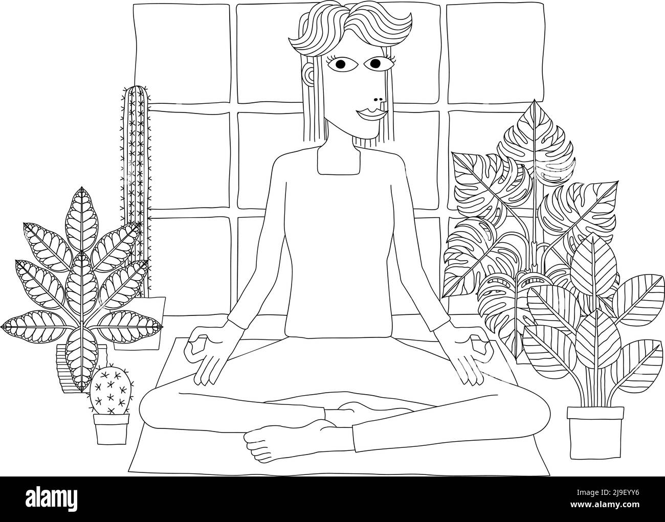 Frau Meditiert Beim Yoga Pilates Illustration Stock Vektor